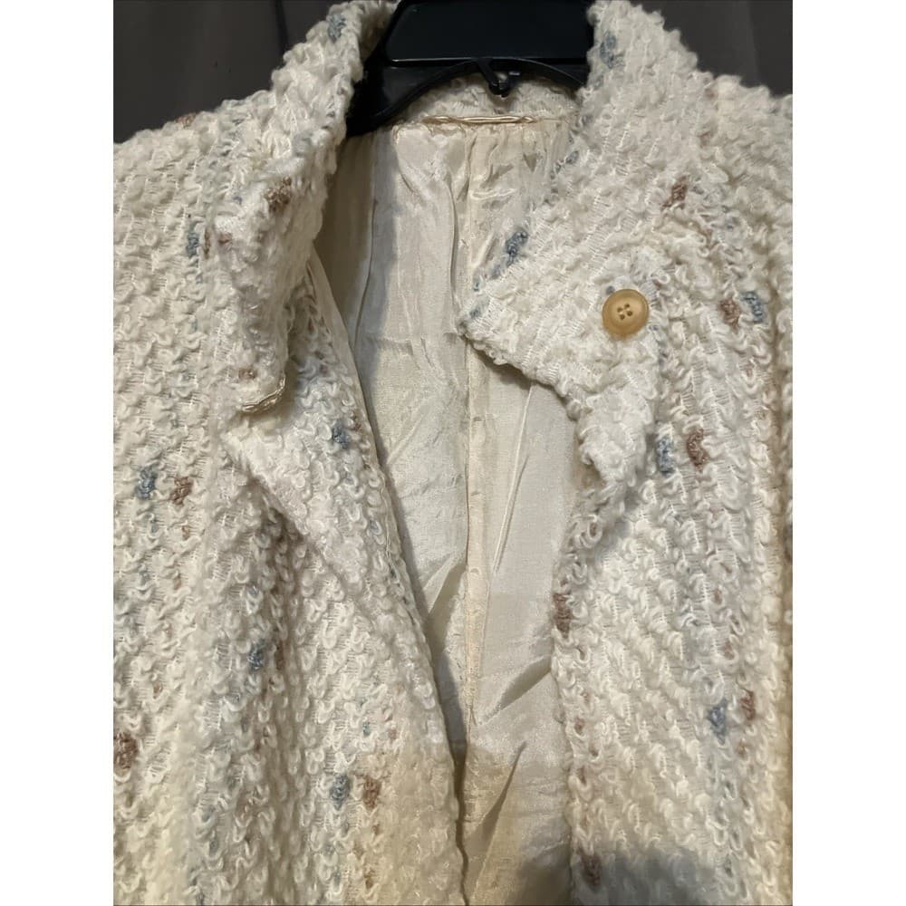 Cream Textured Boucle Knit Mock Neck, Vintage Button Front Jacket, Women's - Thumbnail 5