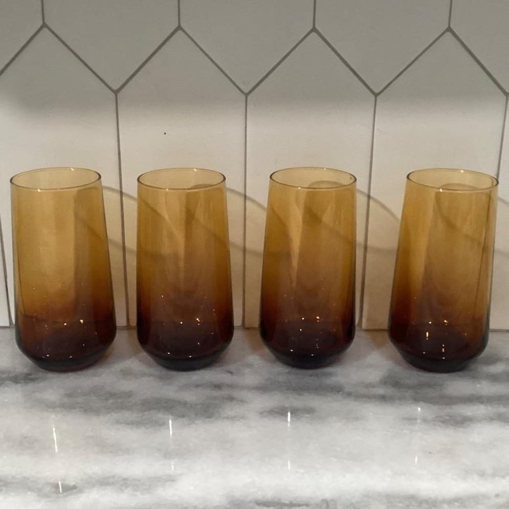 Rakle Amber Glass Tumblers, Set of 4 Mid Century Ombré Drinkware, Modern Glasses - Thumbnail 9