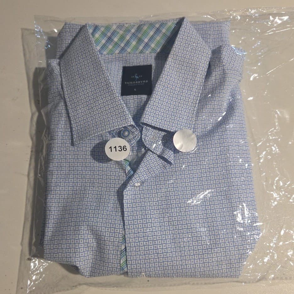 Tailorbyrd Collection Blue White Geometric 100% Cotton Button Up, Men's Large - Thumbnail 10