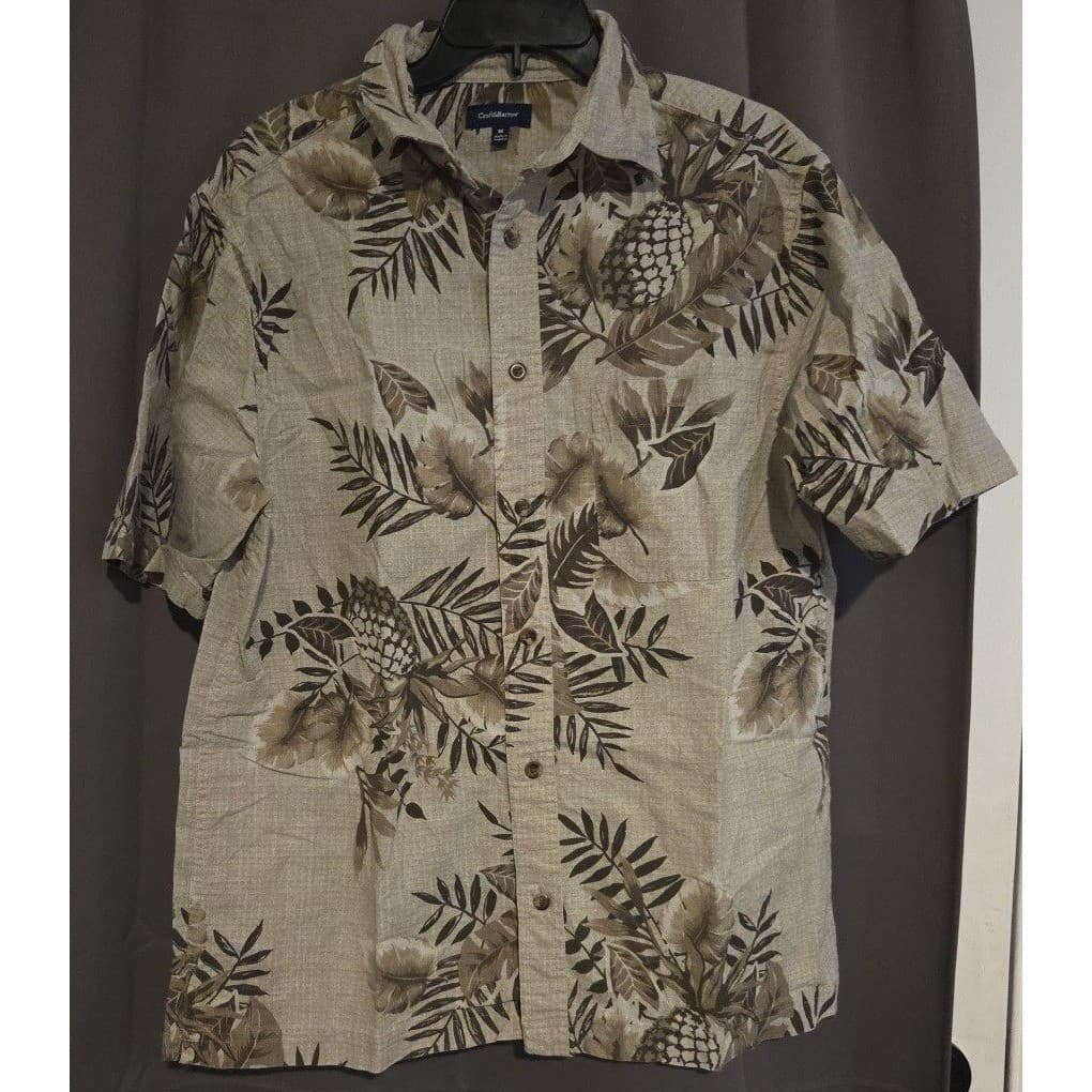 Croft & Barrow Tan Brown Pineapple Tropical Cotton Button Down, Men's Medium - Thumbnail 3