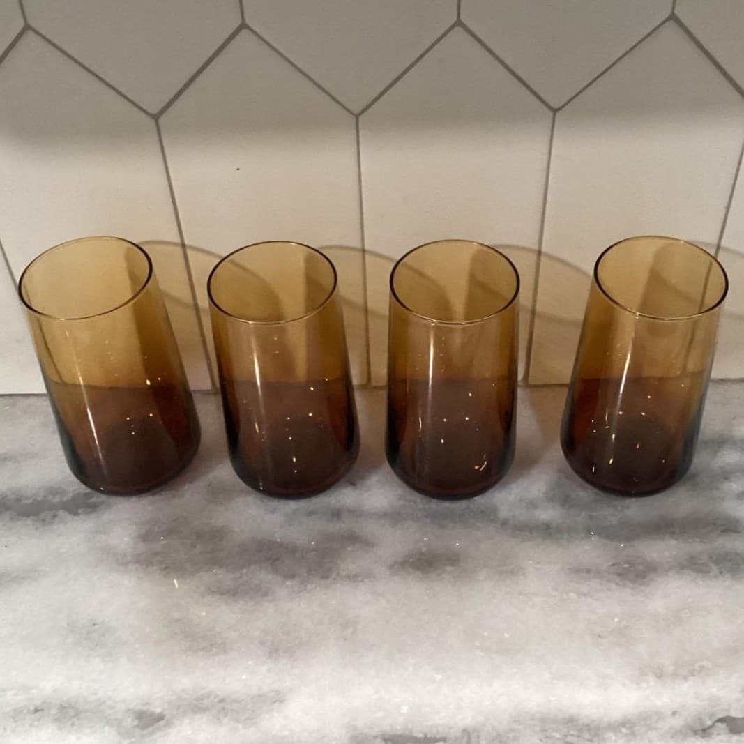 Rakle Amber Glass Tumblers, Set of 4 Mid Century Ombré Drinkware, Modern Glasses - Thumbnail 3