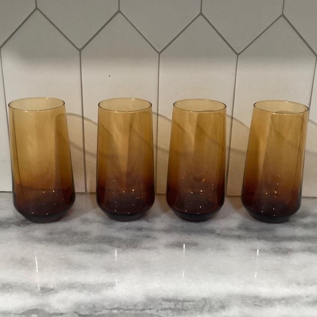Rakle Amber Glass Tumblers, Set of 4 Mid Century Ombré Drinkware, Modern Glasses - Thumbnail 11