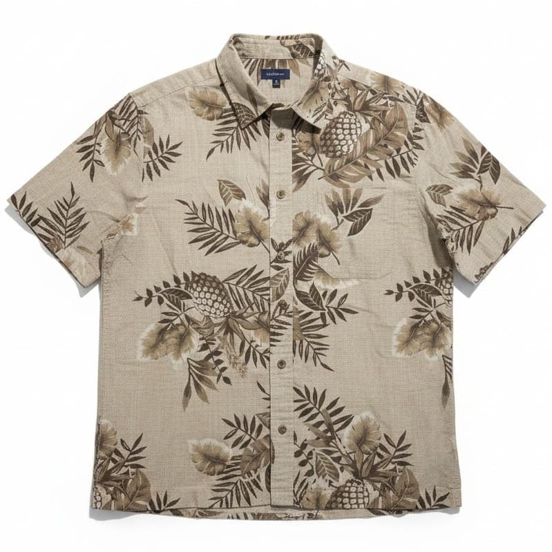 Croft & Barrow Tan Brown Pineapple Tropical Cotton Button Down, Men's Medium