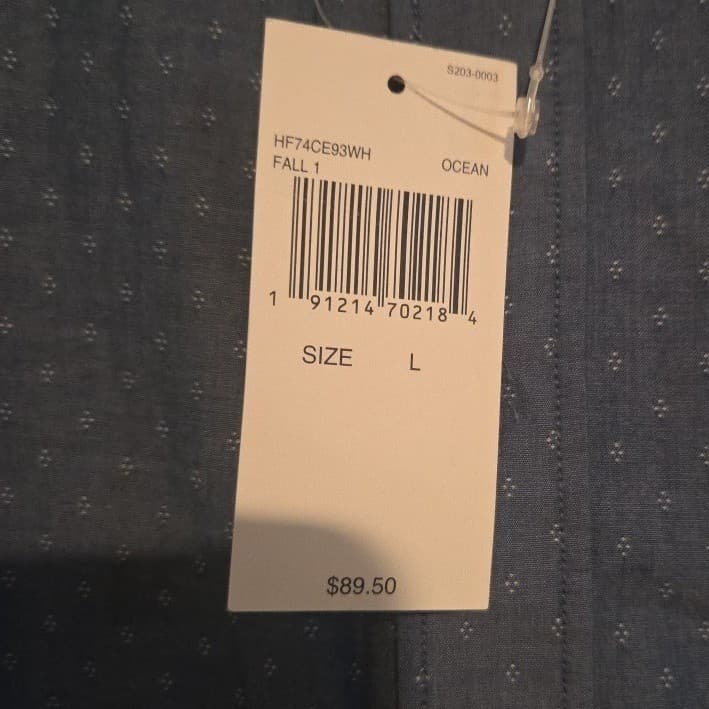 Michael Kors Classic Fit Ocean Blue Long Sleeve Button Down, Men's Large Shirt - Thumbnail 6
