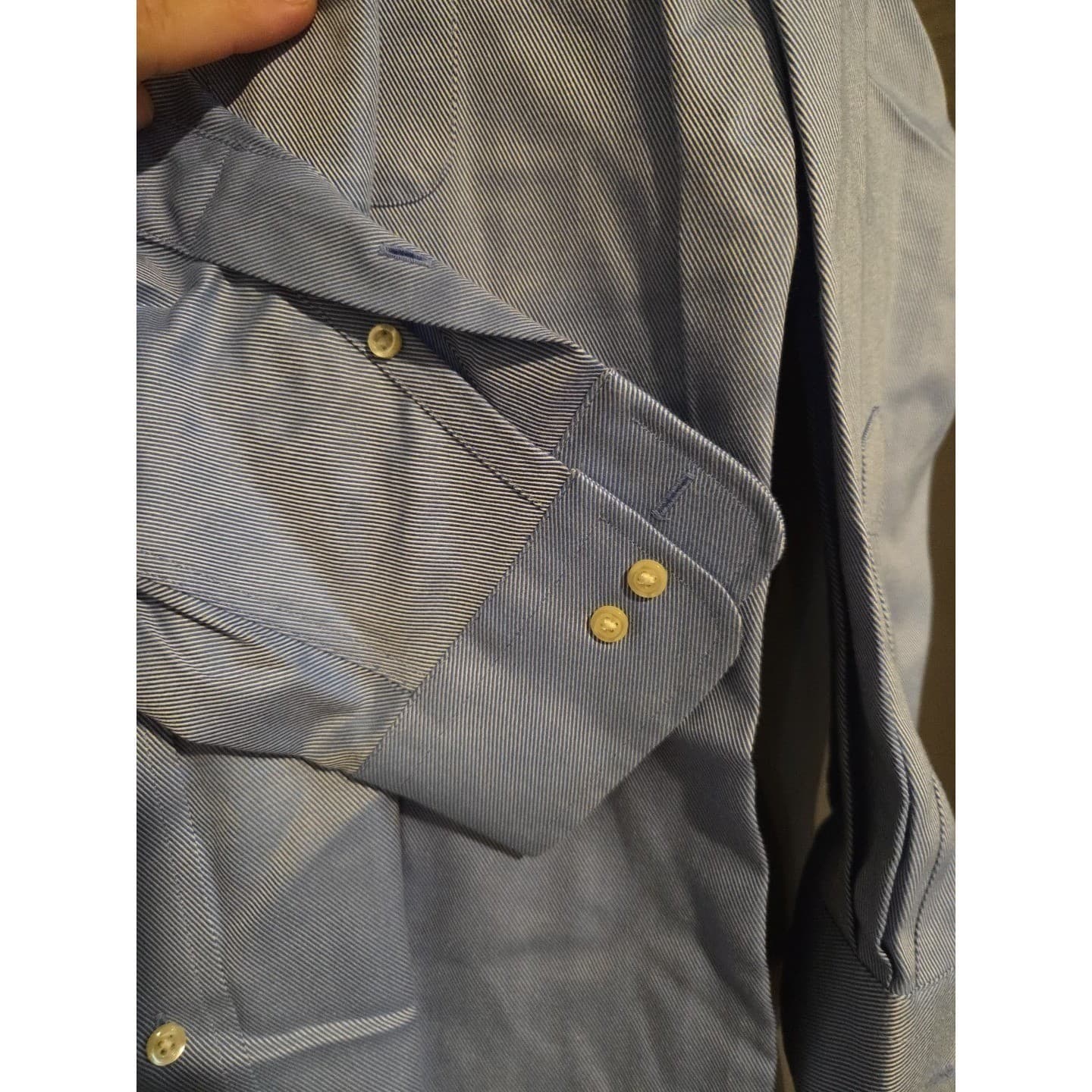 Alan Flusser Blue 100% Cotton Long Sleeve Dress Shirt, Men's 16 32/33, Pocket - Thumbnail 8