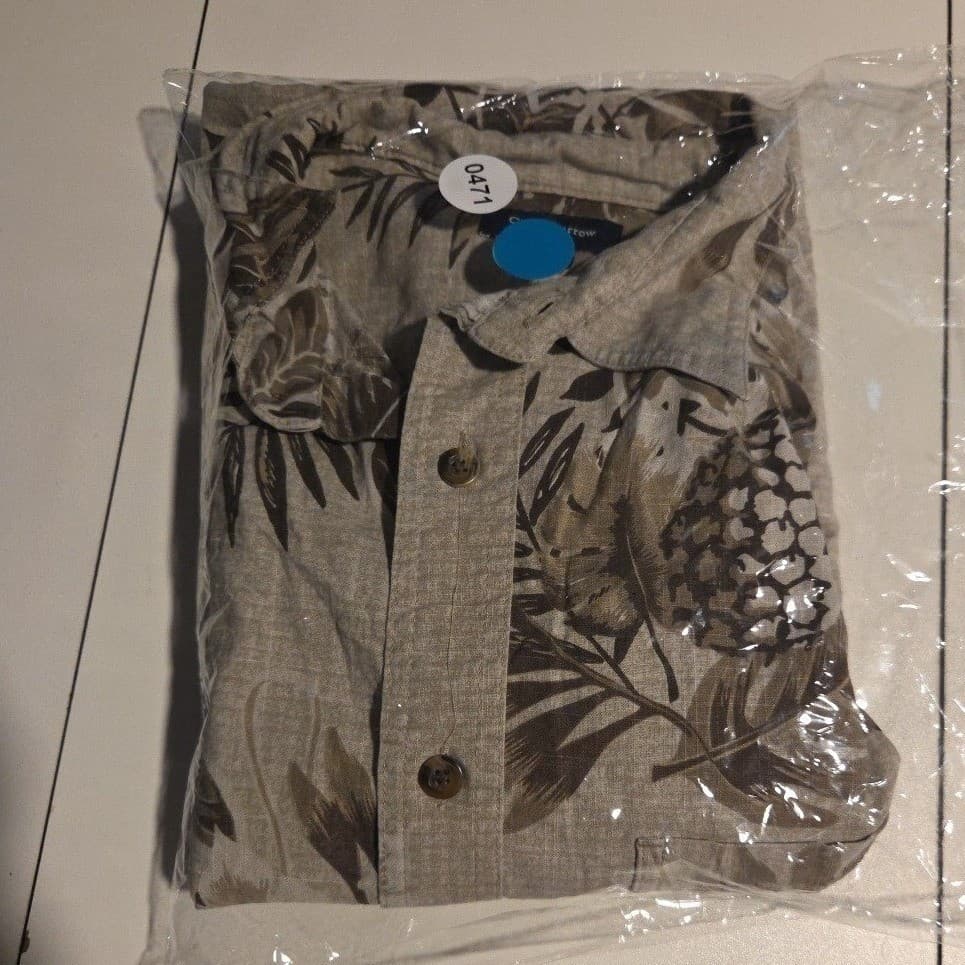 Croft & Barrow Tan Brown Pineapple Tropical Cotton Button Down, Men's Medium - Thumbnail 9
