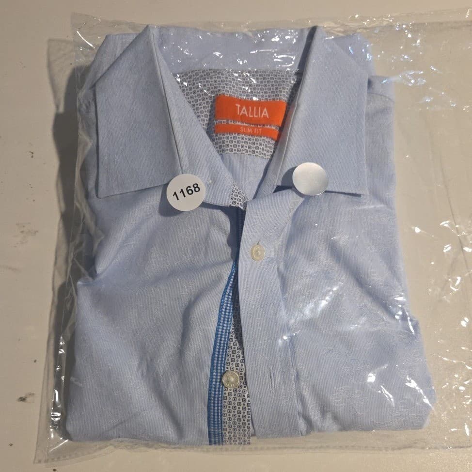 Tallia Mens Slim Fit Dress Shirt Light Blue Floral Damask Textured Long Sleeve - Thumbnail 10