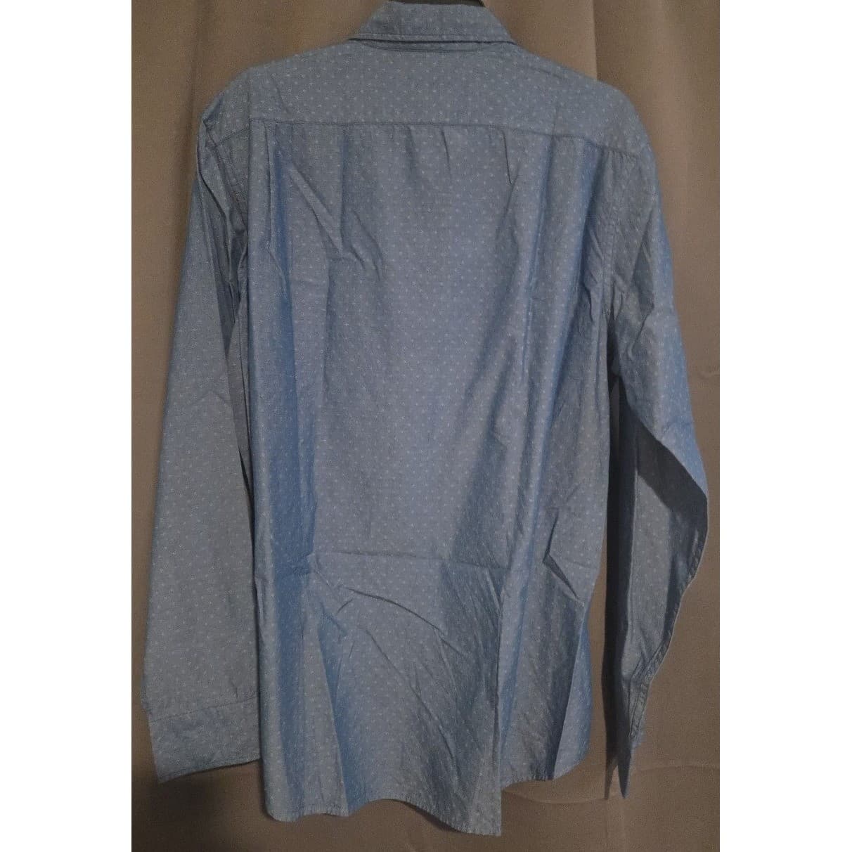 Michael Kors Classic Fit Ocean Blue Long Sleeve Button Down, Men's Large Shirt - Thumbnail 4