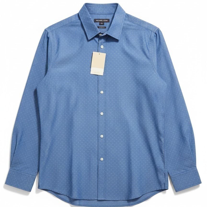 Michael Kors Classic Fit Ocean Blue Long Sleeve Button Down, Men's Large Shirt