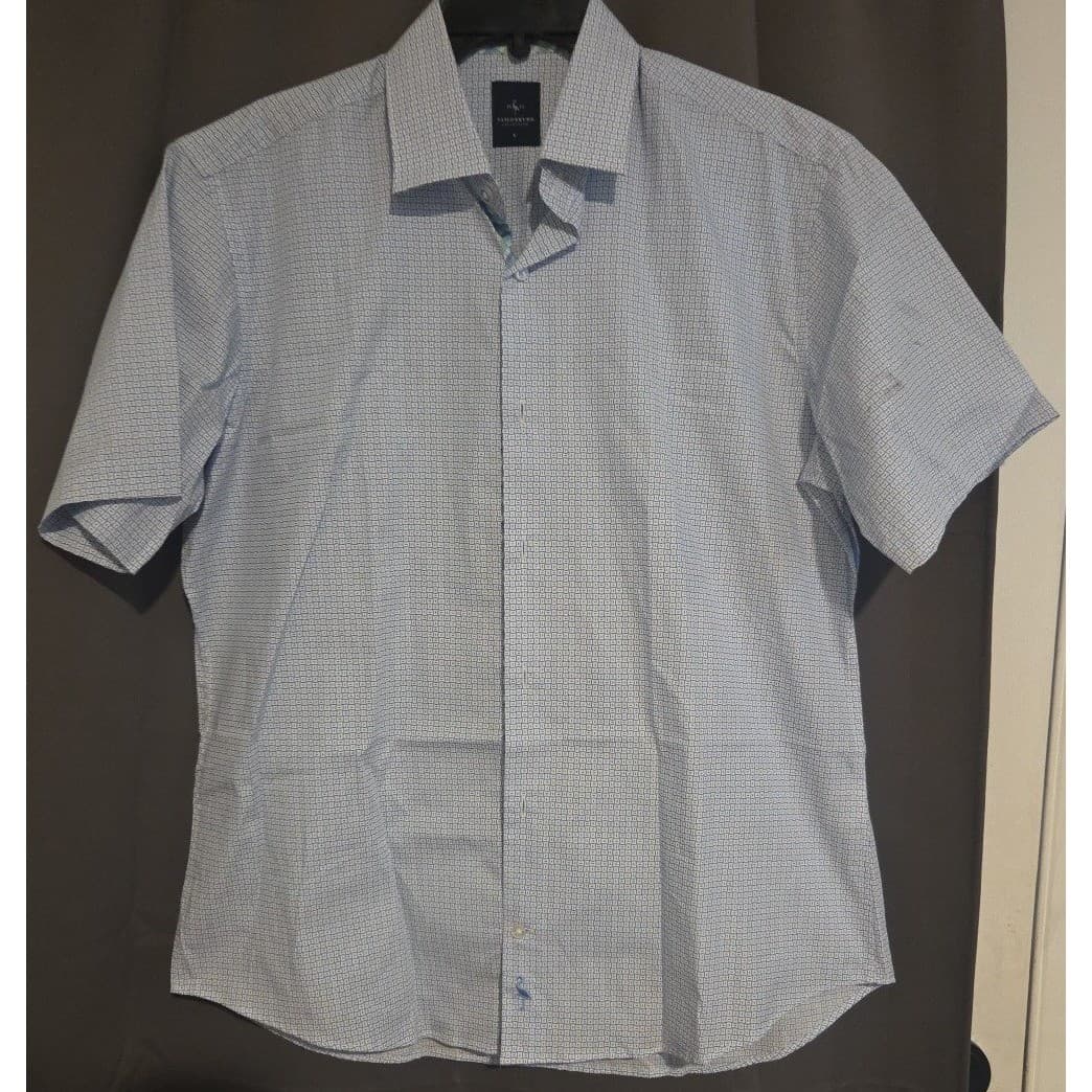 Tailorbyrd Collection Blue White Geometric 100% Cotton Button Up, Men's Large - Thumbnail 3