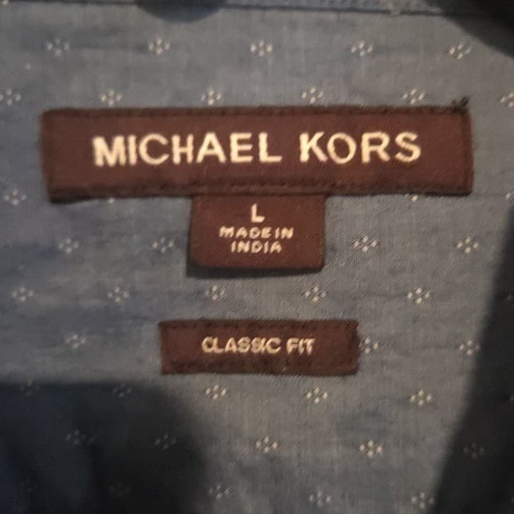 Michael Kors Classic Fit Ocean Blue Long Sleeve Button Down, Men's Large Shirt - Thumbnail 5
