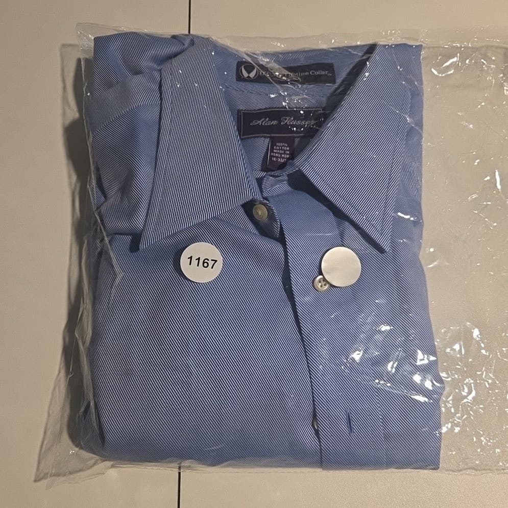 Alan Flusser Blue 100% Cotton Long Sleeve Dress Shirt, Men's 16 32/33, Pocket - Thumbnail 9