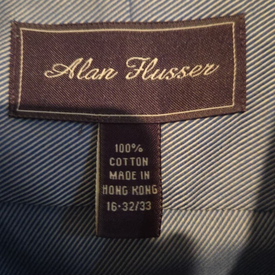 Alan Flusser Blue 100% Cotton Long Sleeve Dress Shirt, Men's 16 32/33, Pocket - Thumbnail 5