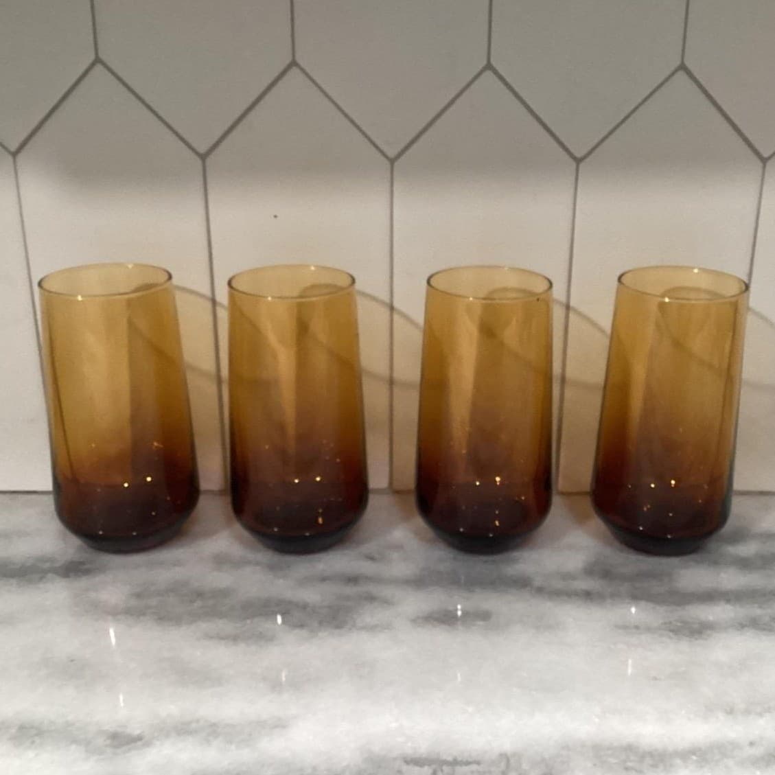 Rakle Amber Glass Tumblers, Set of 4 Mid Century Ombré Drinkware, Modern Glasses - Thumbnail 8