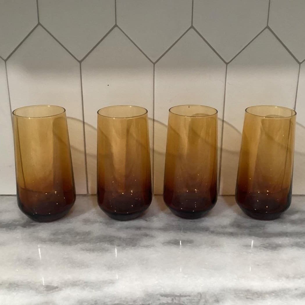 Rakle Amber Glass Tumblers, Set of 4 Mid Century Ombré Drinkware, Modern Glasses - Thumbnail 10
