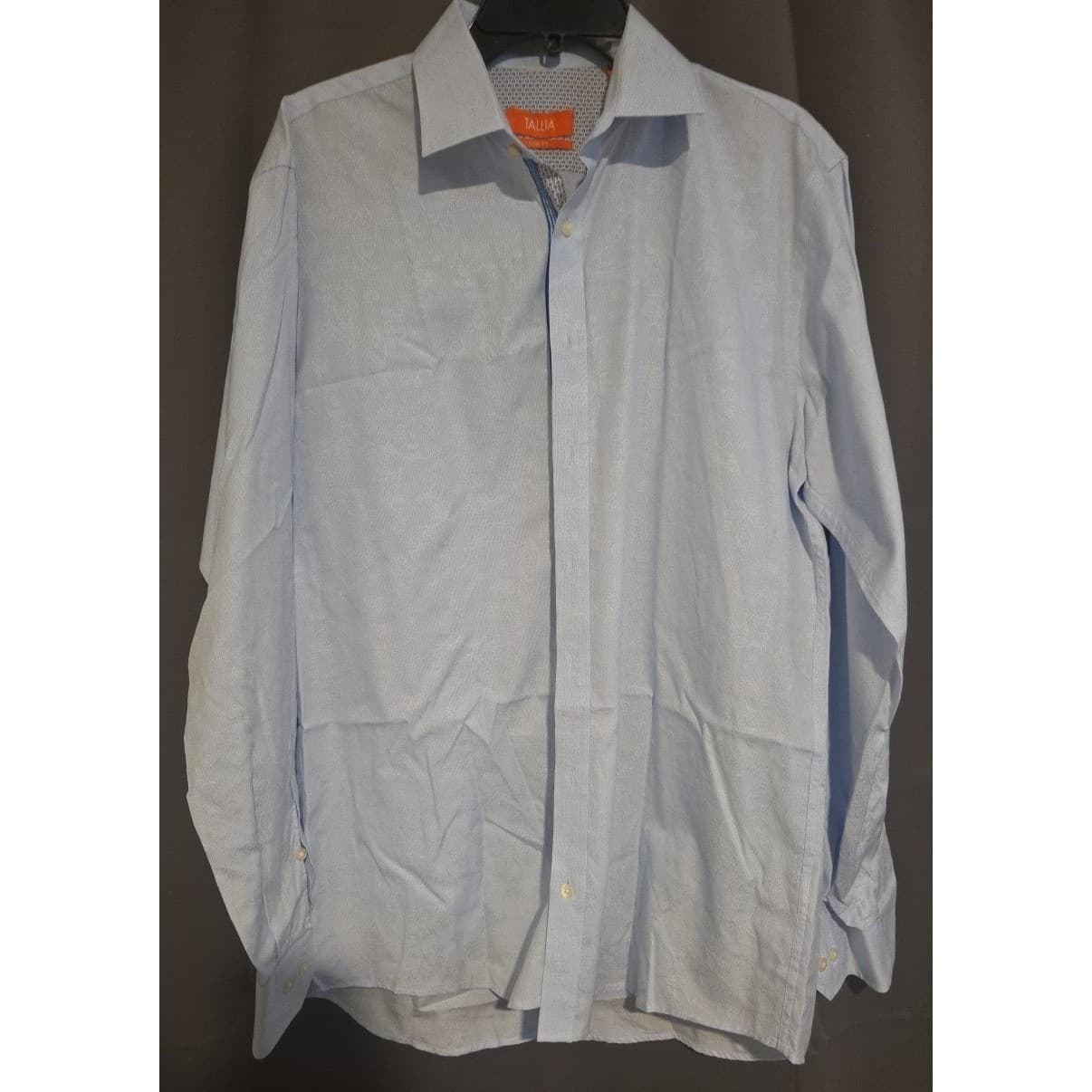 Tallia Mens Slim Fit Dress Shirt Light Blue Floral Damask Textured Long Sleeve - Thumbnail 3
