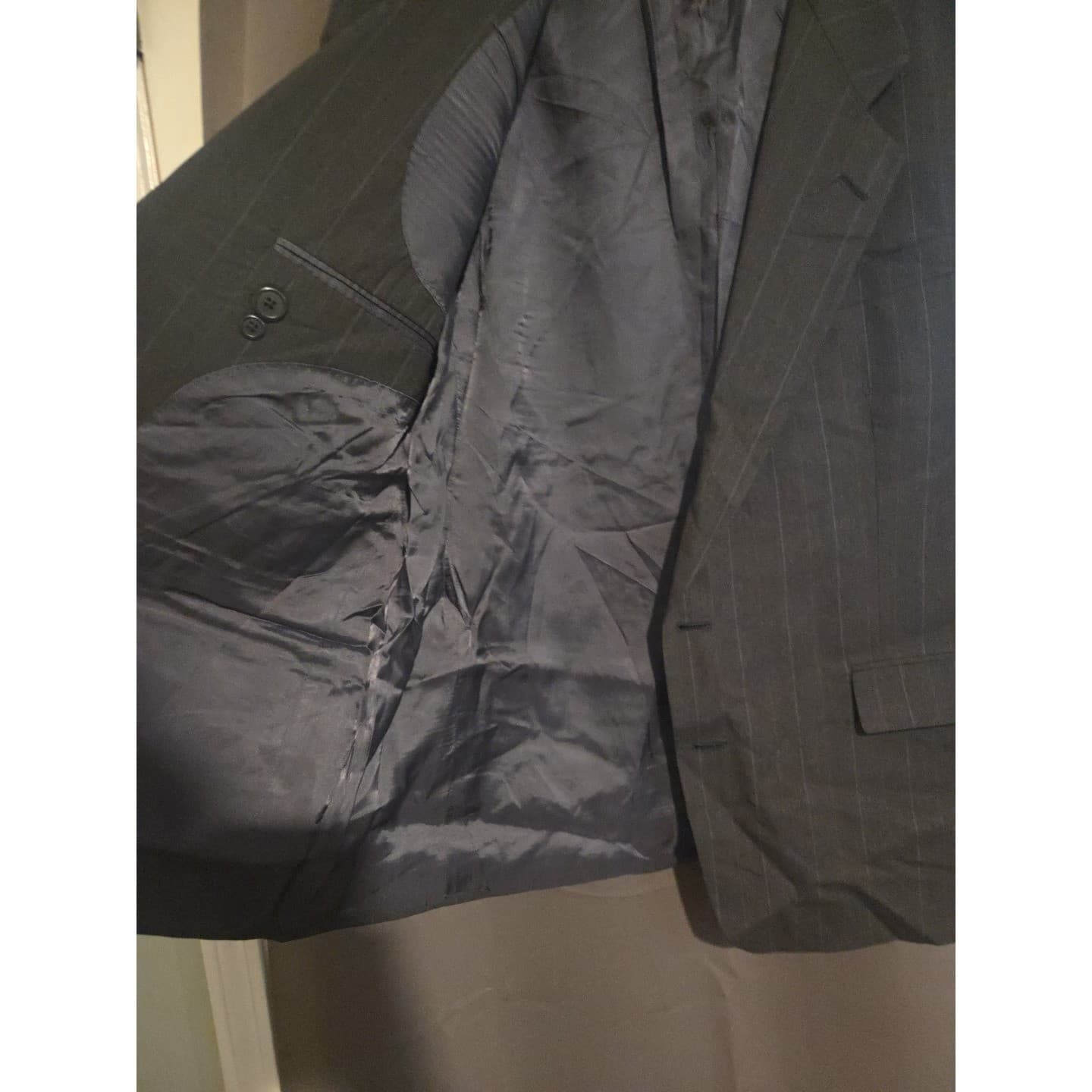 Hart Schaffner Marx Gold Trumpeter Charcoal Grey Wool Pinstripe Blazer Men's 44R - Thumbnail 8