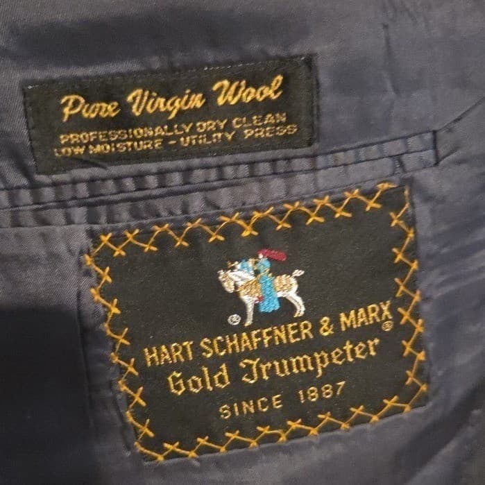 Hart Schaffner Marx Gold Trumpeter Charcoal Grey Wool Pinstripe Blazer Men's 44R - Thumbnail 5
