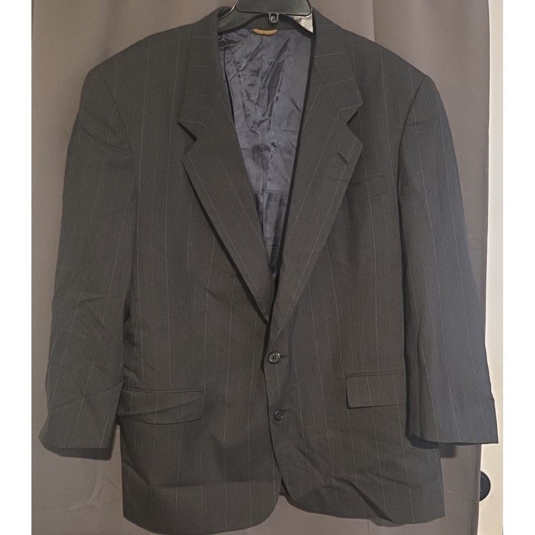 Hart Schaffner Marx Gold Trumpeter Charcoal Grey Wool Pinstripe Blazer Men's 44R - Thumbnail 3