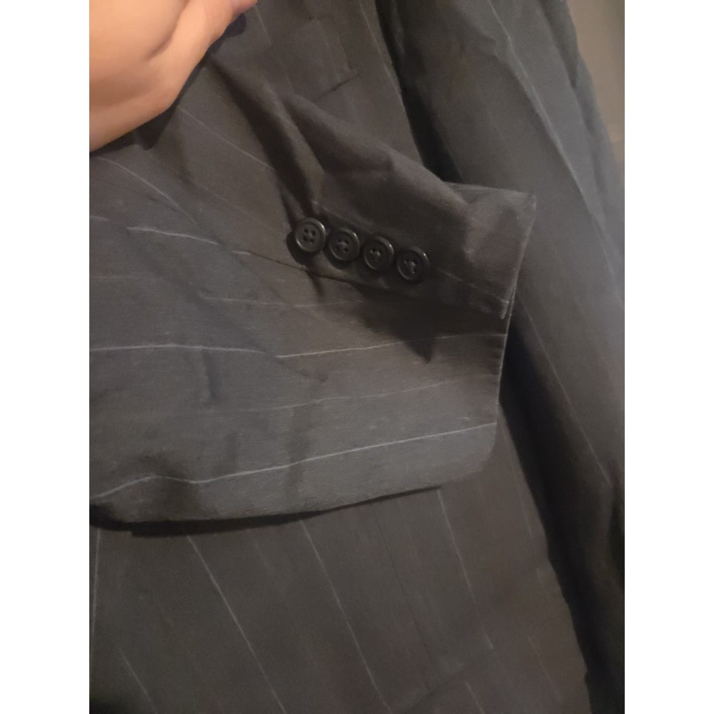 Hart Schaffner Marx Gold Trumpeter Charcoal Grey Wool Pinstripe Blazer Men's 44R - Thumbnail 7