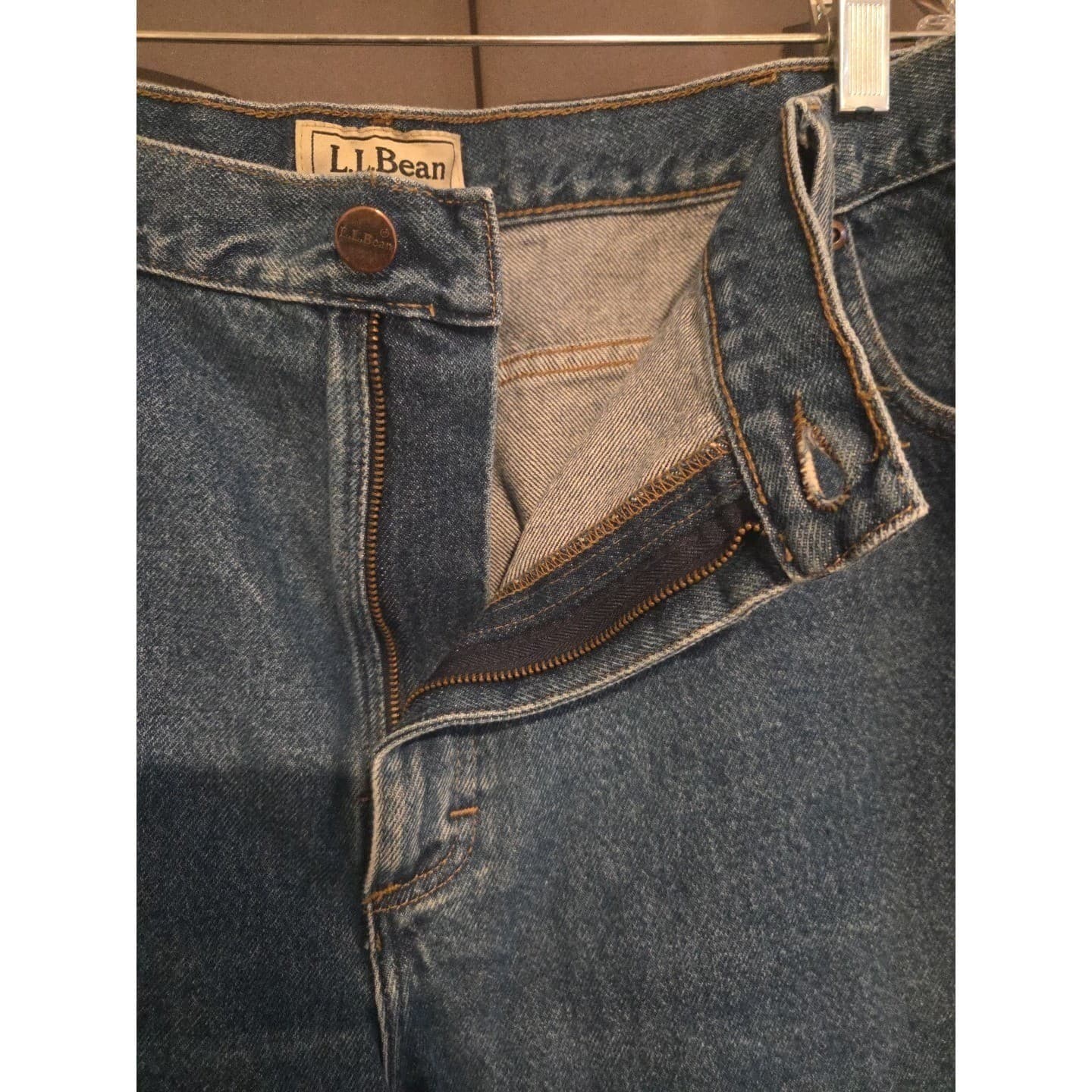 LL Bean Natural Fit Blue Denim Straight Leg Jeans, Men's 46x32, Medium Wash - Thumbnail 7