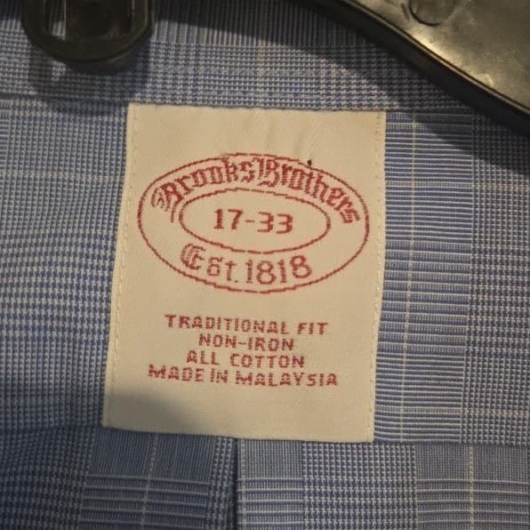 Brooks Brothers Blue Glen Plaid Traditional Fit Non-Iron Dress Shirt Men's 17-33 - Thumbnail 5