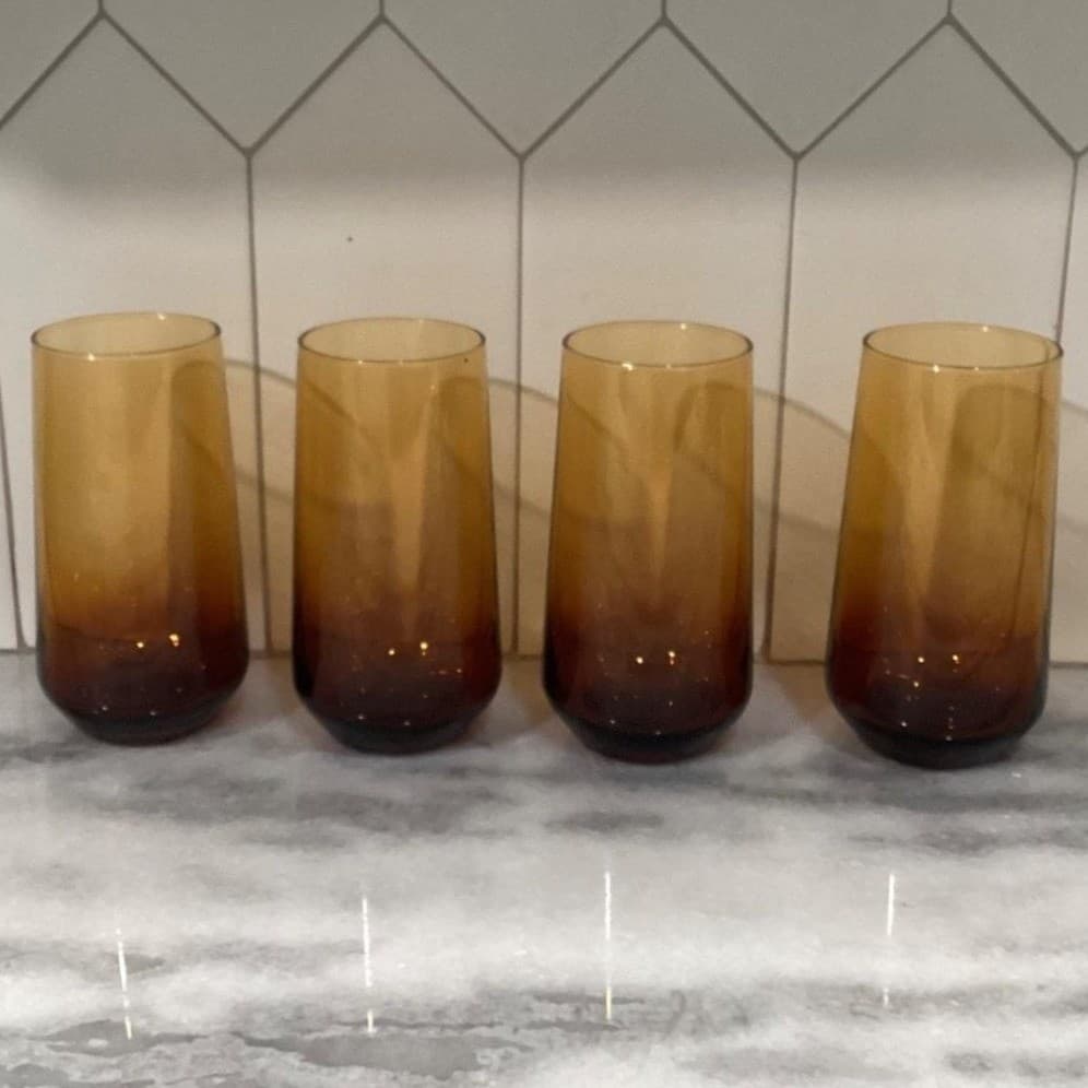 Rakle Amber Glass Tumblers, Set of 4 Mid Century Ombré Drinkware, Modern Glasses - Thumbnail 2