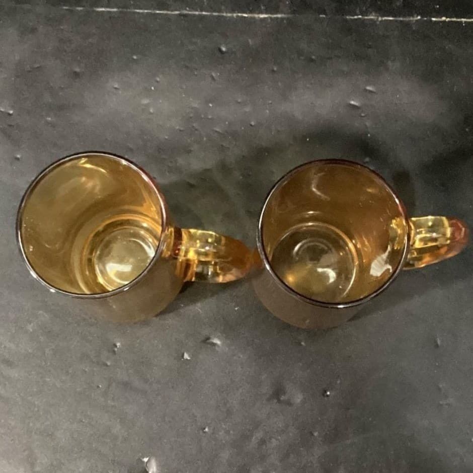 Hazel Atlas Amber Beer Mugs, Set of 2, Vintage Stackable Glasses, Glass Steins - Thumbnail 4