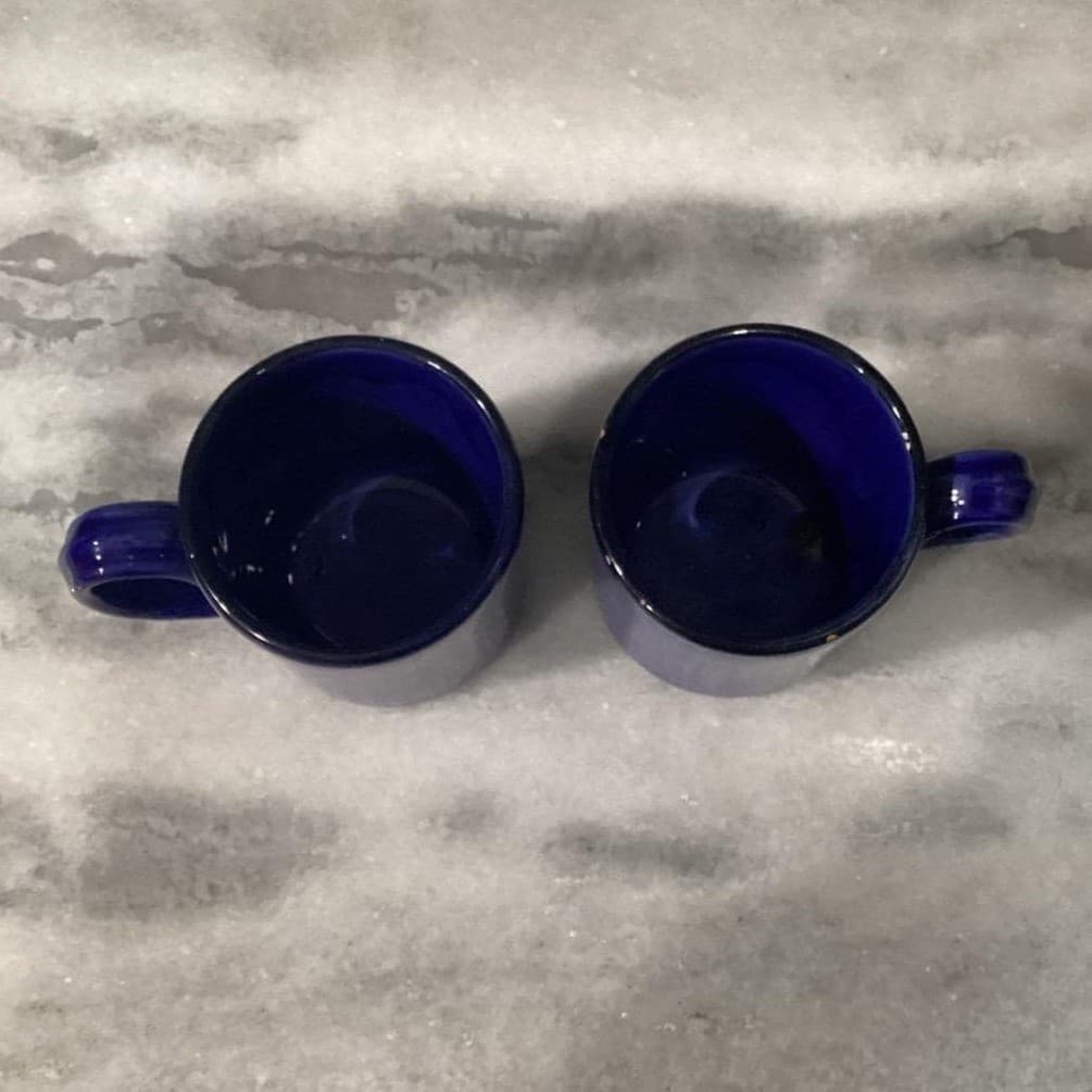 Heal's London Blue Drip Coffee Cups, Set of 2, Italian Pottery Stoneware Mugs - Thumbnail 3