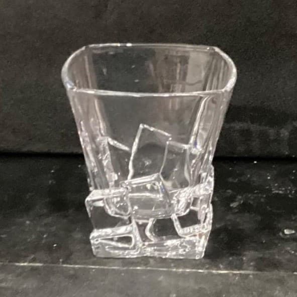 Ice Cube Sculpted Rocks Glass, Vintage Square Whiskey Tumbler, Clear Barware - Thumbnail 8