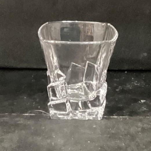 Ice Cube Sculpted Rocks Glass, Vintage Square Whiskey Tumbler, Clear Barware - Thumbnail 11
