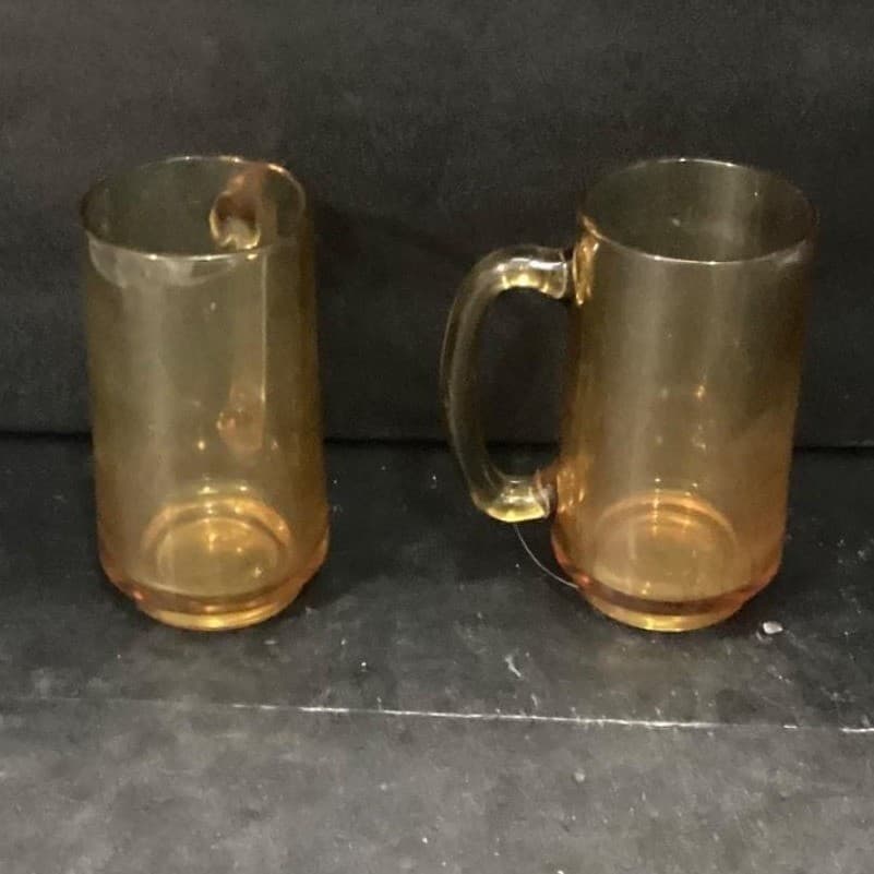 Hazel Atlas Amber Beer Mugs, Set of 2, Vintage Stackable Glasses, Glass Steins - Thumbnail 9