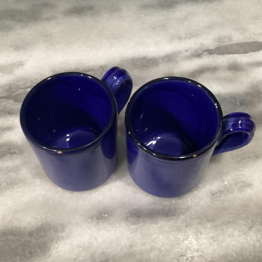 Heal's London Blue Drip Coffee Cups, Set of 2, Italian Pottery Stoneware Mugs - Thumbnail 4