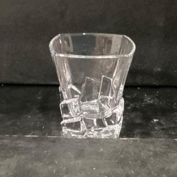 Ice Cube Sculpted Rocks Glass, Vintage Square Whiskey Tumbler, Clear Barware - Thumbnail 2