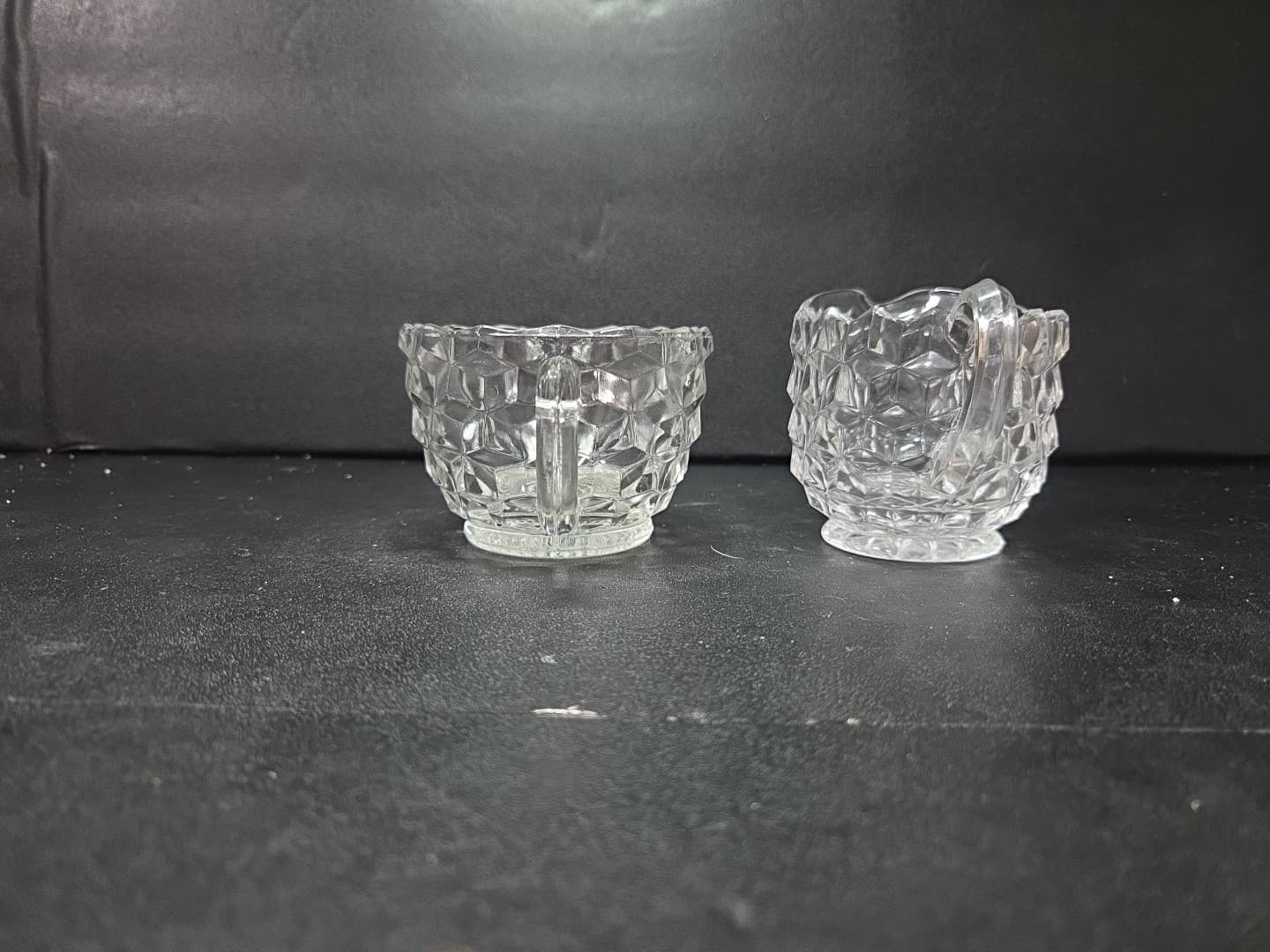 Fostoria American Cubist Creamer and Sugar Set, Clear Glass Vintage Glassware - Thumbnail 2