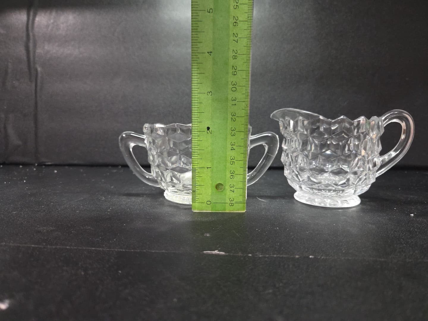 Fostoria American Cubist Creamer and Sugar Set, Clear Glass Vintage Glassware - Thumbnail 9