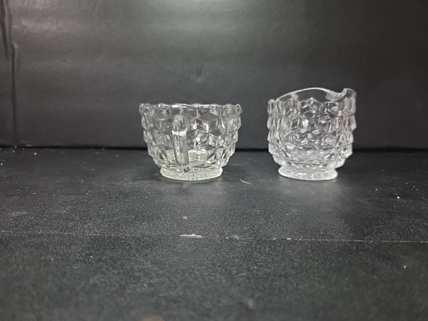 Fostoria American Cubist Creamer and Sugar Set, Clear Glass Vintage Glassware - Thumbnail 4