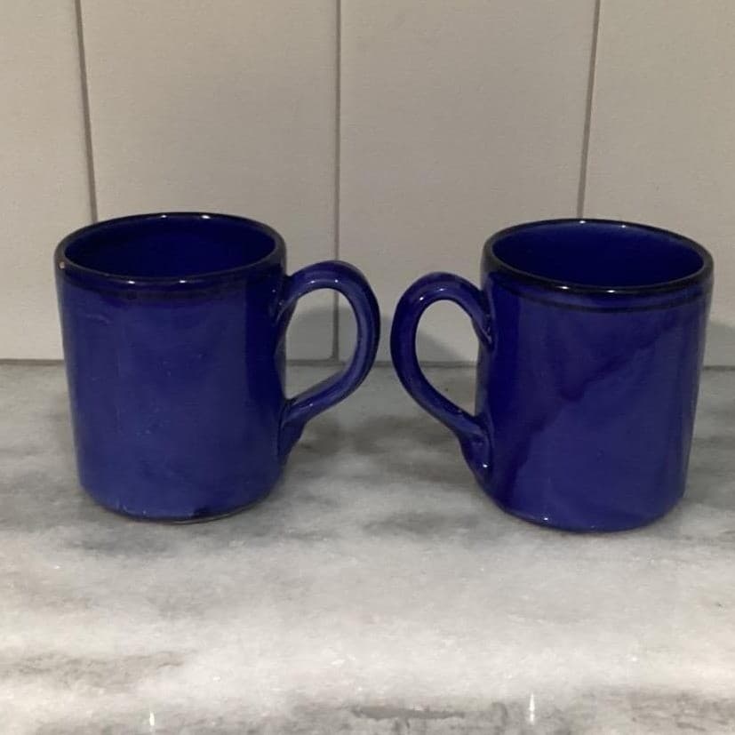 Heal's London Blue Drip Coffee Cups, Set of 2, Italian Pottery Stoneware Mugs - Thumbnail 10