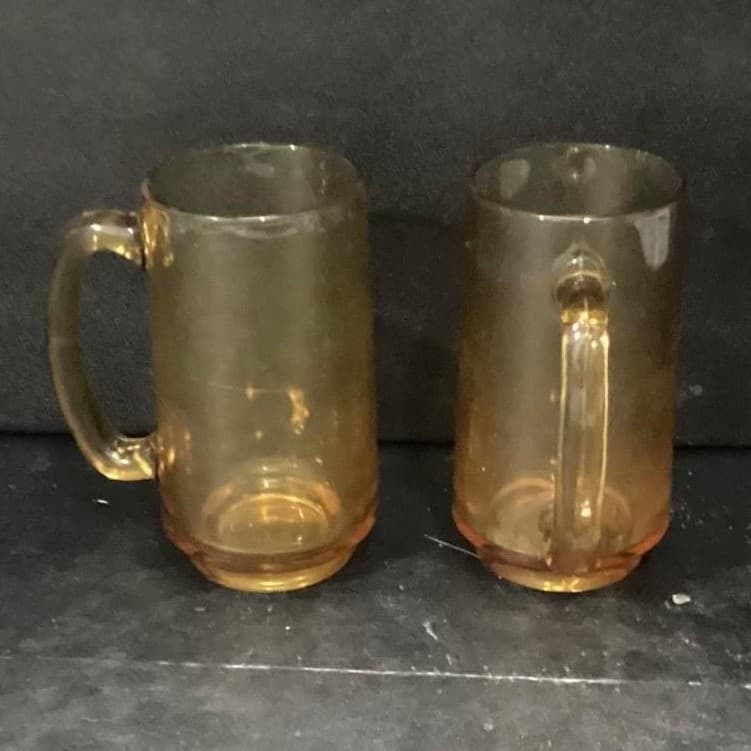 Hazel Atlas Amber Beer Mugs, Set of 2, Vintage Stackable Glasses, Glass Steins - Thumbnail 10