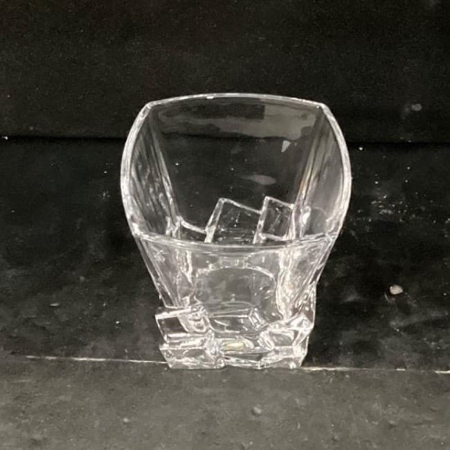 Ice Cube Sculpted Rocks Glass, Vintage Square Whiskey Tumbler, Clear Barware - Thumbnail 3