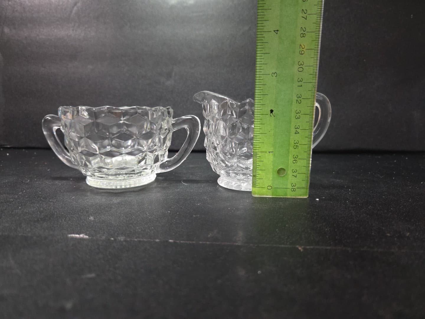Fostoria American Cubist Creamer and Sugar Set, Clear Glass Vintage Glassware - Thumbnail 8