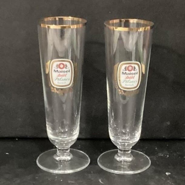 Maisel's Diat Pilsner Beer Glasses, Set of 2, Vintage Bayreuth Brewery Glassware - Thumbnail 2