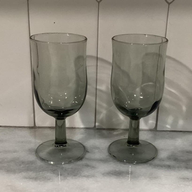Duz Crystal Smoke Gray Water Goblets, Set of 2, Mid Century Footed Glasses - Thumbnail 10
