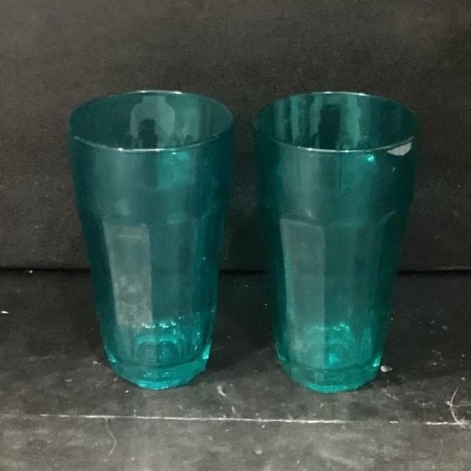 Pasabahce Teal Paneled Tumblers, Set of 2, Vintage Water Glasses, Drinkware - Thumbnail 10