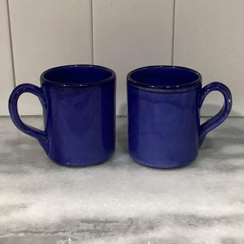 Heal's London Blue Drip Coffee Cups, Set of 2, Italian Pottery Stoneware Mugs - Thumbnail 2