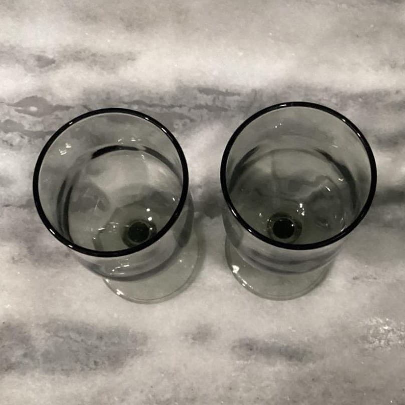 Duz Crystal Smoke Gray Water Goblets, Set of 2, Mid Century Footed Glasses - Thumbnail 4