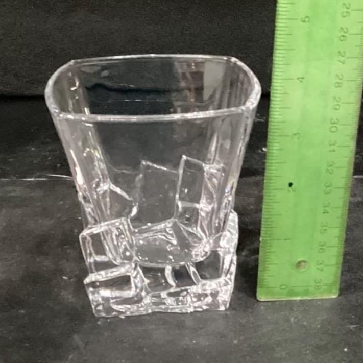 Ice Cube Sculpted Rocks Glass, Vintage Square Whiskey Tumbler, Clear Barware - Thumbnail 6