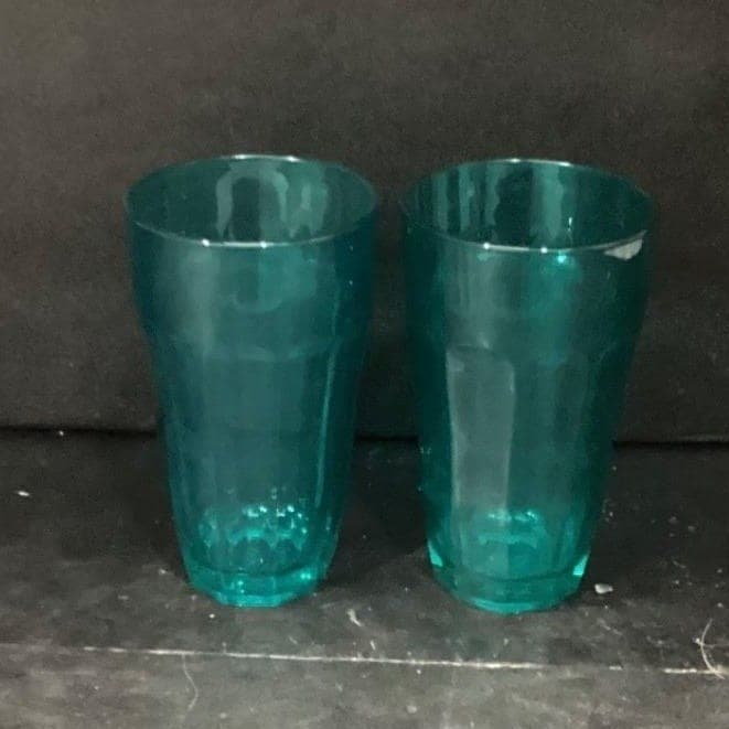 Pasabahce Teal Paneled Tumblers, Set of 2, Vintage Water Glasses, Drinkware - Thumbnail 9