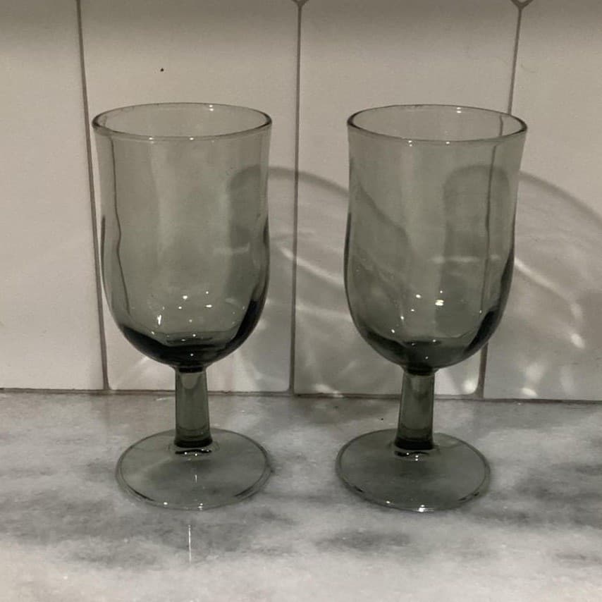 Duz Crystal Smoke Gray Water Goblets, Set of 2, Mid Century Footed Glasses - Thumbnail 11