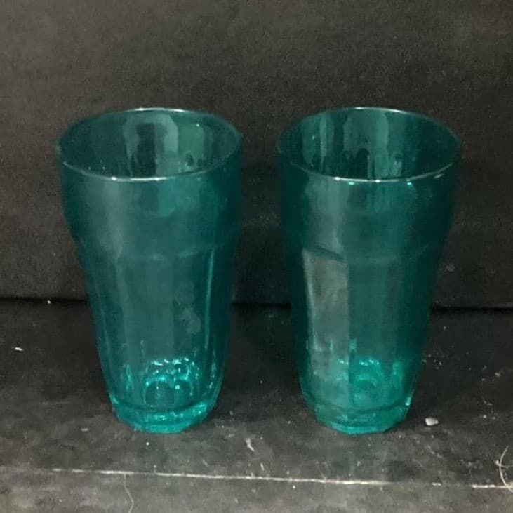 Pasabahce Teal Paneled Tumblers, Set of 2, Vintage Water Glasses, Drinkware - Thumbnail 8